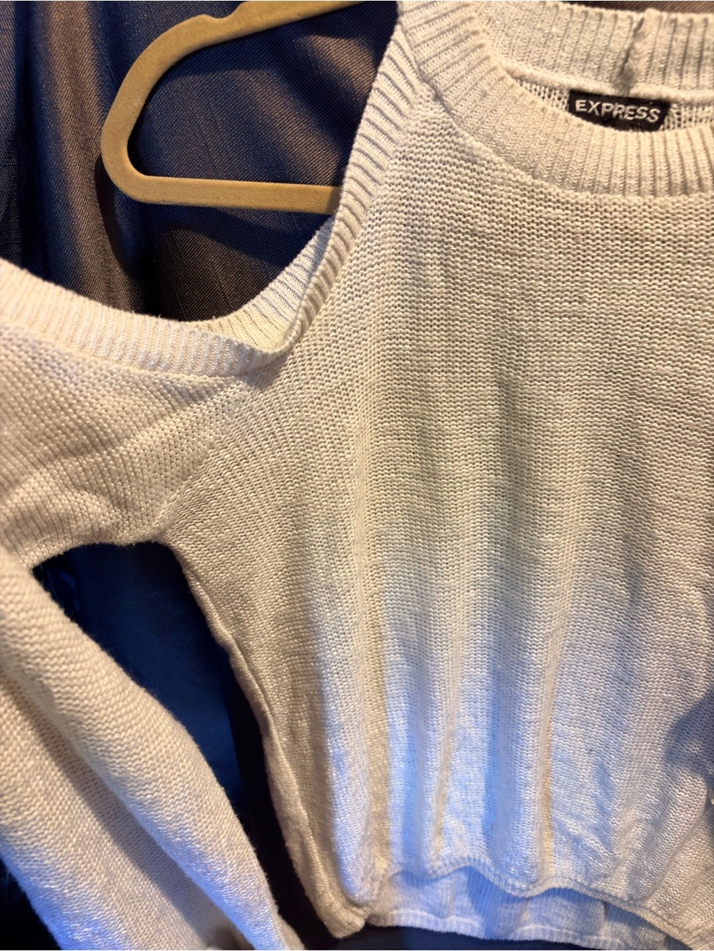 Express Cream Cold-Shoulder Ribbed Knit Top - Picture 3 of 9